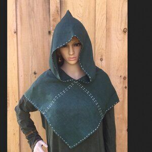 Viking Hood ~ Linen Hood ~ Hunter Green Hood Historical Re-enactment SCA LARP